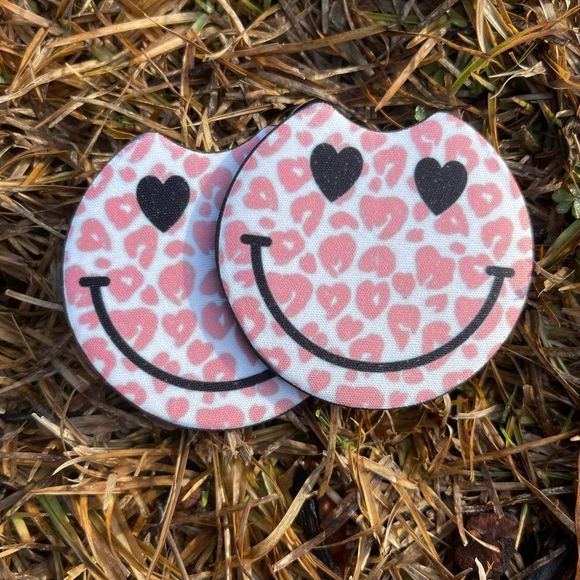 Pink Smiley Face Car Coaster Set - Picture 7 of 13